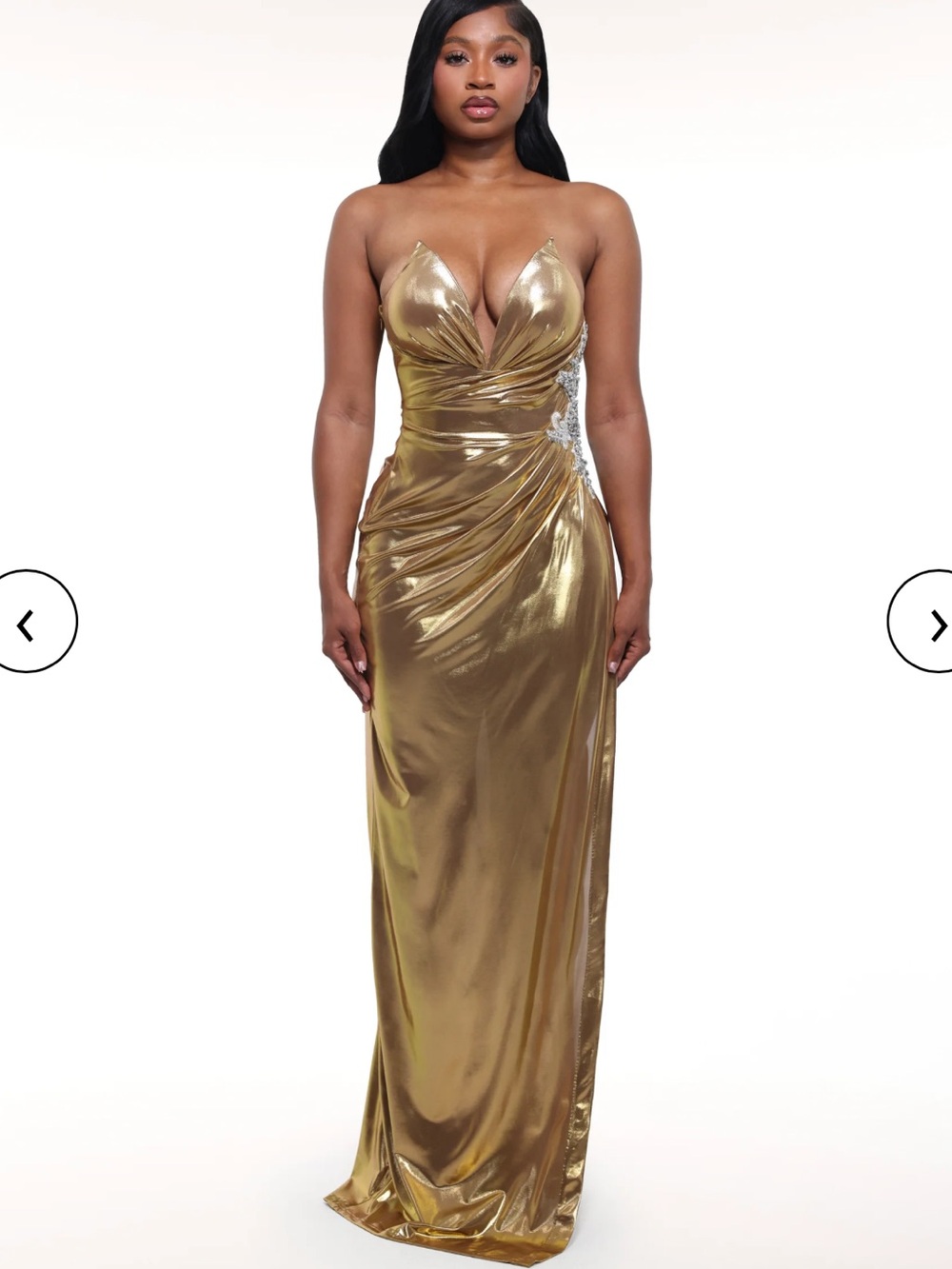 Strapless Gold Metallic Evening Gown